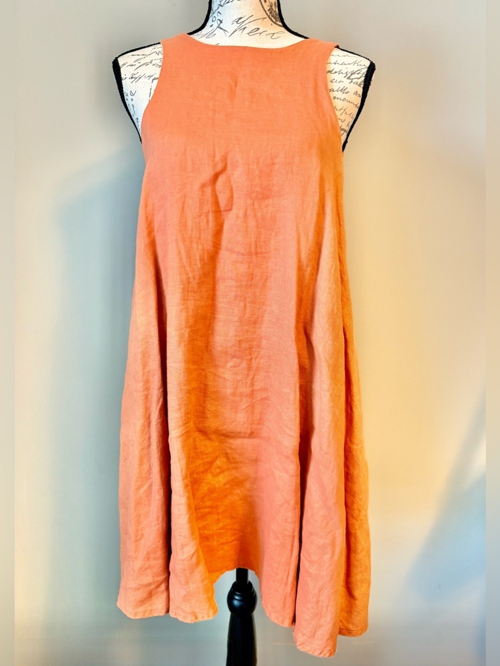Lanhtropy Linen Dress XS Coral Open Back Tie Sleeveless with POCKETS!